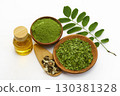 Natural Moringa Ingredients on white background 130381328