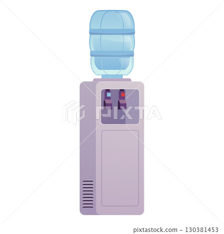 Water cooler for office and home, vector office aqua dispenser with cold and hot taps, water cooler with blue bottle 130381453
