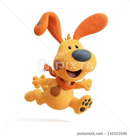 Cute 3D Cartoon Corgi Dog Jumping Playfully 130381696