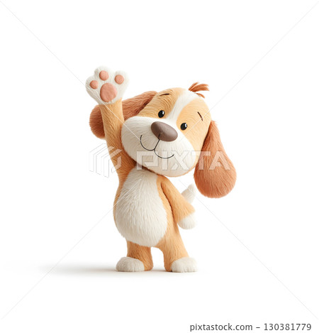 Cute 3D Cartoon Dog Waving Hello 130381779