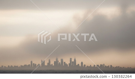 City silhouette background shrouded in haze and smog 130382264