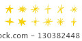Chalk stars doodle collection. Grunge hand drawn textured set of star icons isolated on white background 130382448