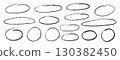 Black crayon oval and circle collection. Hand drawn doodle ellipses and rough round shapes for emphasis highlights and diagrams. Vector pencil sketch elements isolated 130382450