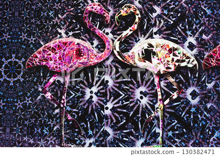 Psychedelic Flamingos Optical Illusion. Neon Kaleidoscope Pattern, Vibrant Abstract Art Psychedelic Flamingos Optical Illusion. Neon Kaleidoscope Pattern, Vibrant Abstract Art 130382471