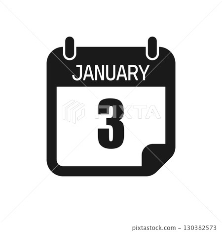 Vector icon page day calendar - 3 January month Vector icon page day calendar - 3 January month 130382573