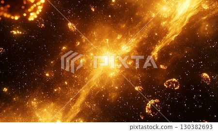 A bright yellow starry sky with a lot of stars 130382693