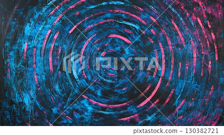 A painting of a blue and pink circle with a blue background 130382721