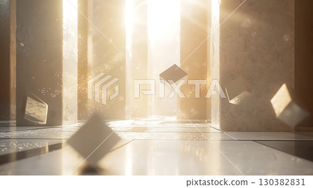A room with a lot of white cubes and a few falling A room with a lot of white cubes and a few falling 130382831
