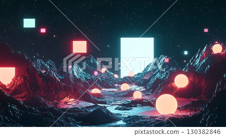 A colorful, abstract space with a lot of different shapes and sizes 130382846