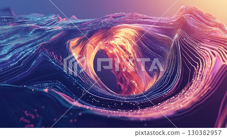 A colorful, abstract image of a wave with a hole in the middle 130382957