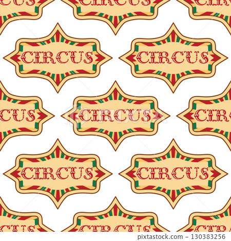 Seamless pattern with CIRCUS theme. Clowns, strongmen, lions, magic hat, hare in hat, holiday, balloons, tents. Circus characters. Cartoon flat style. Seamless pattern with CIRCUS theme. Clowns, strongmen, lions, magic hat, hare in hat, holiday, balloons, tents. Circus characters. Cartoon flat style. 130383256