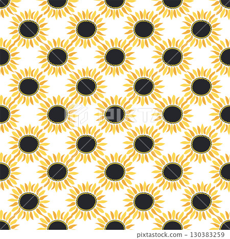 Seamless pattern with sunflower, green leaves and black seeds Seamless pattern with sunflower, green leaves and black seeds 130383259
