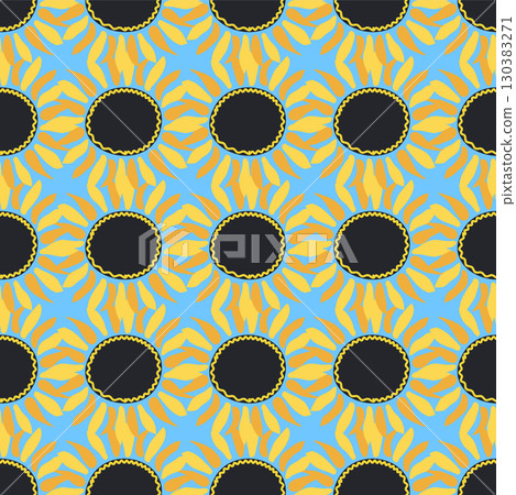 Seamless pattern with sunflower, green leaves and black seeds Seamless pattern with sunflower, green leaves and black seeds 130383271