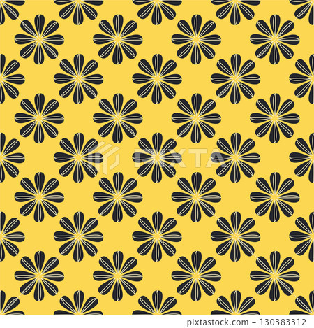 Seamless pattern with sunflower, green leaves and black seeds 130383312