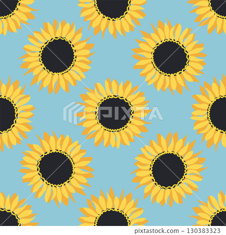 Seamless pattern with sunflower, green leaves and black seeds Seamless pattern with sunflower, green leaves and black seeds 130383323