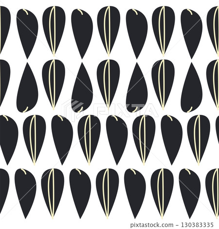 Seamless pattern with sunflower, green leaves and black seeds 130383335