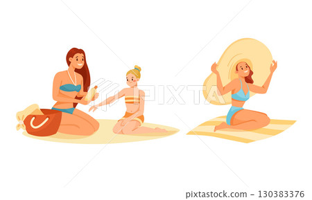 Delightful Family Beach Fun Unwinding by the Coastal Shore and Prioritizing Sun Protection 130383376