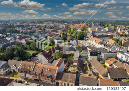 Scenic aerial drone view of Nagykanizsa, Hungary town. 130383407