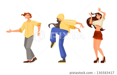 Energetic Dance Moves Featuring Vibrant Animated Characters Performing Enthusiastically in Action 130383417