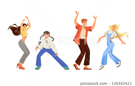Dancing Friends Experiencing Joyful Energy and Expressive Movement In Action Together Dancing Friends Experiencing Joyful Energy and Expressive Movement In Action Together 130383421