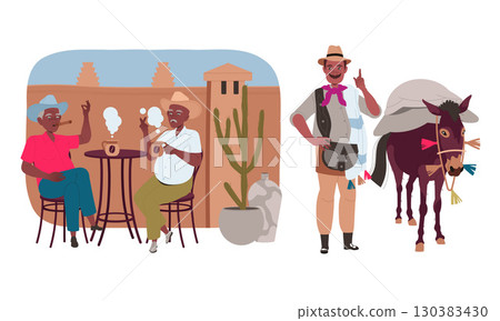 Enjoying Relaxing Moments in Nature alongside Friends while Accompanied by a Pack Mule 130383430