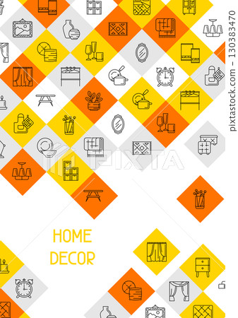 Home decor icons background. Domestic items thin line illustration. 130383470