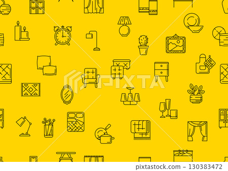 Home decor icons pattern. Domestic items thin line illustration. 130383472