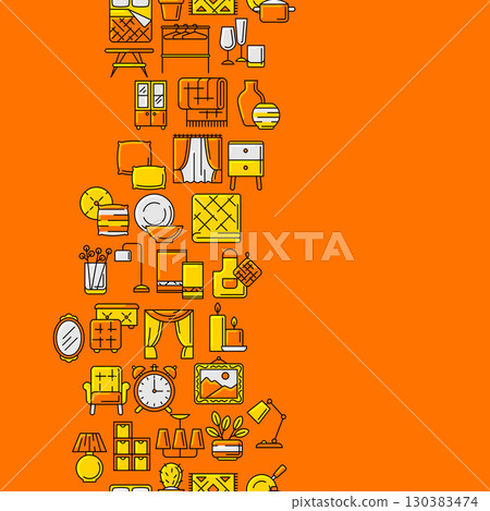 Home decor icons pattern. Domestic items thin line illustration. 130383474