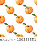 Peach seamless watercolor pattern with velvety texture and soft blush. White background design for summer branding and packaging projects 130383551
