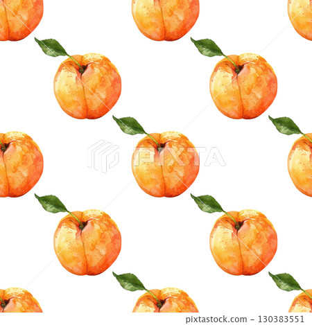 Peach seamless watercolor pattern with velvety texture and soft blush. White background design for summer branding and packaging projects 130383551
