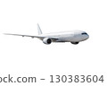 Wide body passenger airplane flies isolated on white background 130383604