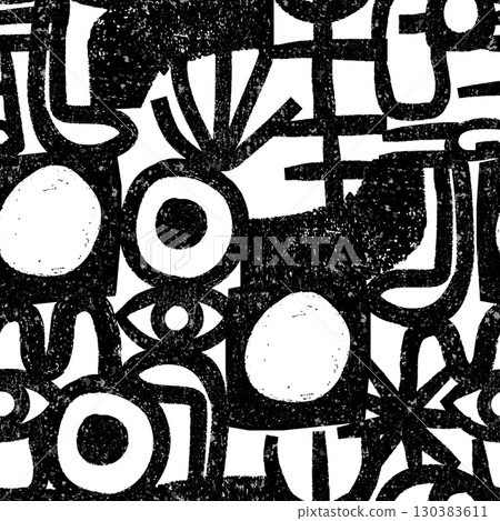 Seamless vector doodle pattern with abstract textured black white shapes Seamless vector doodle pattern with abstract textured black white shapes 130383611