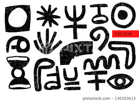 Textured doodle vector abstract black symbols shapes modern graphic design Textured doodle vector abstract black symbols shapes modern graphic design 130383613