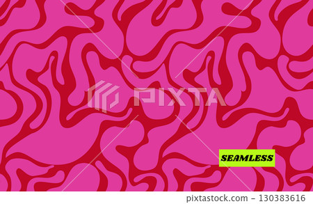 Seamless abstract pattern with red pink organic curve flowing shapes 130383616