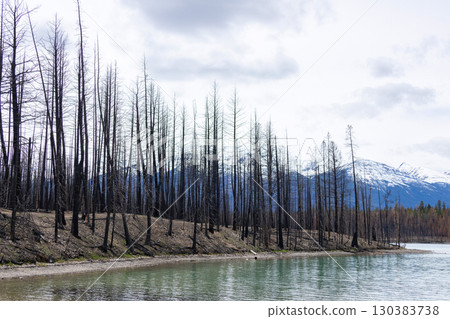 Scenic view to cyan cold waters of the mountain lake. Scenic view to cyan cold waters of the mountain lake. 130383738
