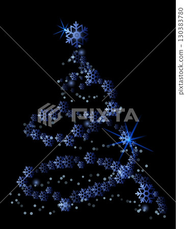A stunning vector illustration features a christmas tree formed entirely by intricate snowflakes against a black backdrop. Sparkling stars enhance the festive feel, inviting holiday cheer A stunning vector illustration features a christmas tree formed entirely by intricate snowflakes against a black backdrop. Sparkling stars enhance the festive feel, inviting holiday cheer 130383780