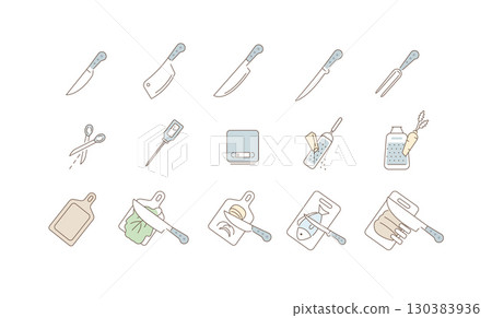 Kitchen Knives Types. Instructions how to Cutting Different Cooking Ingredients on Cuttings Board, Rubbing Cheese with Grater and other Kitchen Guides 130383936