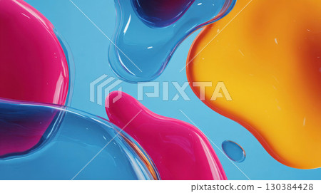 Colorful abstract liquid shapes on blue background, modern 3d design 130384428
