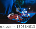 RFID Technology Concept. Radio Frequency Identification. Person using laptop with digital icons illustrating RFID tech, data chips, access control, security systems for smart industrial applications, 130384613