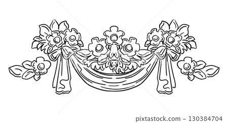 Decorative vintage design element with flowers and drapery vector 130384704