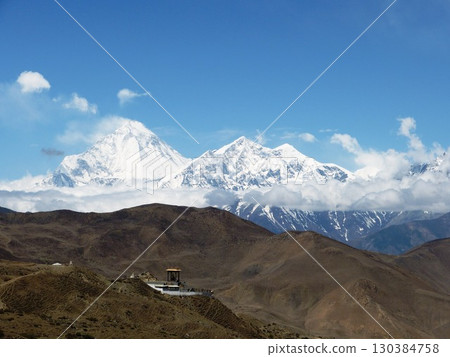 Monastery in Himalayas mountains, Nepal Monastery in Himalayas mountains, Nepal 130384758