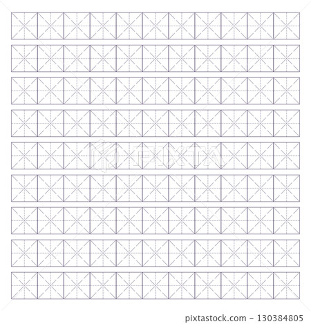 Workbook for writing hieroglyphs. Lined paper for printing. Geometric pattern for school. Realistic lined paper. Simulator for writing Chinese characters. Page of calligraphy exercises. Graph paper 130384805