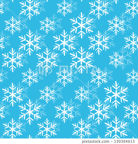 Winter seamless pattern with white snowflakes on blue background. Vector illustration for fabric, textile wallpaper, posters, gift wrapping paper. Christmas vector illustration 130384813