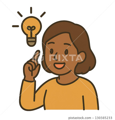 A woman inspired by a light bulb / Flat illustration of ideas, solutions, and plans A woman inspired by a light bulb / Flat illustration of ideas, solutions, and plans 130385233