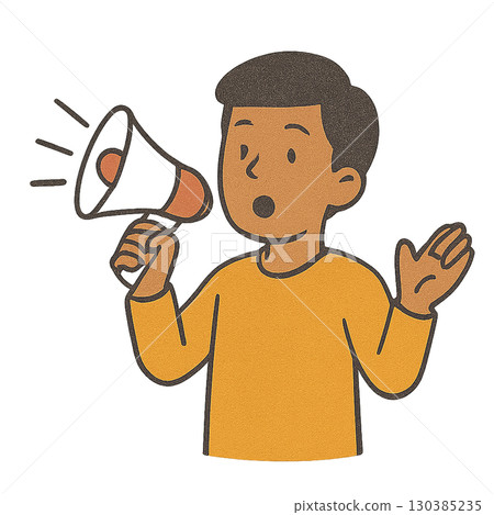 A man announcing with a megaphone / Flat illustration of announcements, public relations and customer acquisition 130385235
