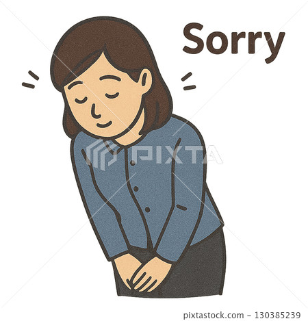 A woman bowing / Flat illustration of apology, apology, and customer service etiquette 130385239