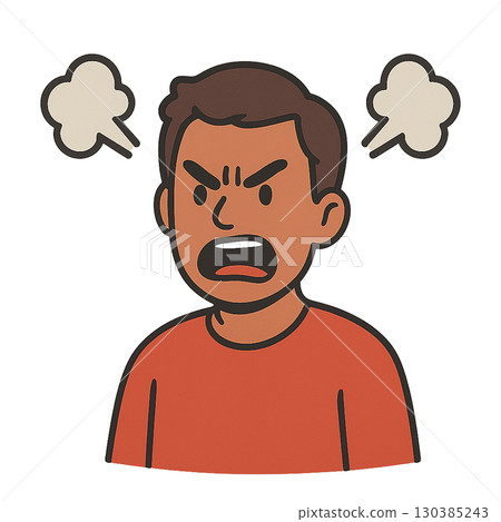Angry man's facial expression / flat illustration of complaints and trouble appeals Angry man's facial expression / flat illustration of complaints and trouble appeals 130385243