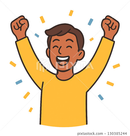 A flat illustration of a happy man giving a fist pump / success, achievement, celebration A flat illustration of a happy man giving a fist pump / success, achievement, celebration 130385244