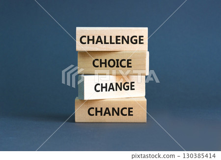 Challenge choice change chance symbol. Concept words Challenge choice change chance on beautiful wooden blocks. Beautiful grey background. Business Challenge choice change chance concept. Copy space. Challenge choice change chance symbol. Concept words Challenge choice change chance on beautiful wooden blocks. Beautiful grey background. Business Challenge choice change chance concept. Copy space. 130385414