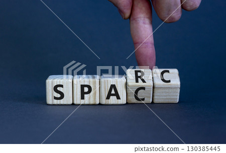 SPARC, special purpose acquisition rights company symbol. Cubes with words 'SPARC, SPAC' on beautiful grey background, copy space. Business, SPARC, special purpose acquisition rights company concept. 130385445